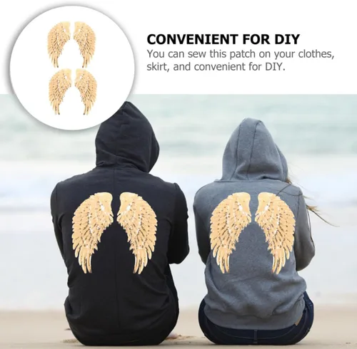 Vista 6 de jojofuny Sequin Angel Wings Sewing Patches for Clothes 2 Pairs Gold Embroidered Fabric Applique Decorative Patch for Jackets DIY Garment Accessory