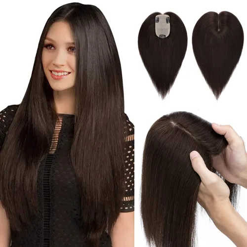 Vista 35 de Hairro Toppers de cabello humano 100% real para mujeres sin flequillo, postizos de cabello real con clip, base de seda transpirable para cubrir