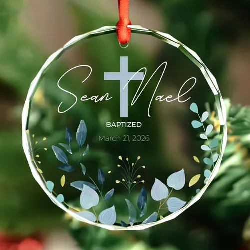Vista 12 de Adorno de cristal personalizado para bautismo de bebé, regalo de bautismo para niños y niñas, regalo de confirmación, adorno de árbol de Navidad