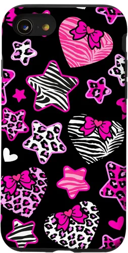 Vista 18 de Funda Bimbo Y2K para iPhone 16 McBling Estética Corazón Estrella Leopardo Zebra Rosa Y2K