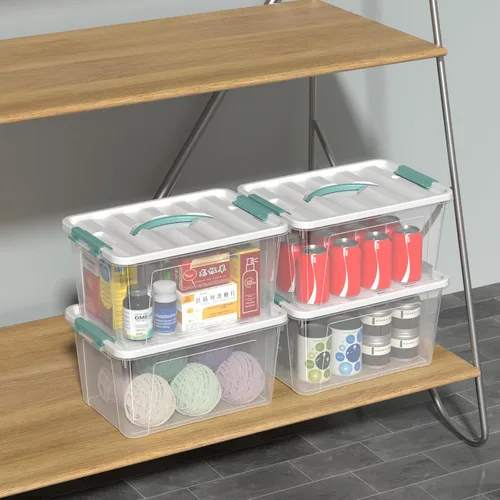 Vista 6 de Sandmovie Caja de plástico de 14 cuartos de galón con tapa, contenedor de almacenamiento transparente con asa, 6 paquetes