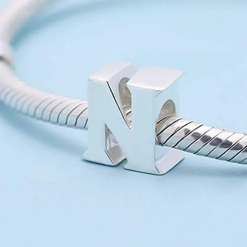 Vista 3 de Dijes del alfabeto para pulseras Pandora de plata de ley 925, letra inicial A-Z, cuentas del alfabeto para mujeres y niñas
