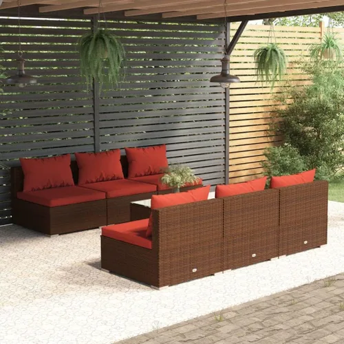 Vista 14 de Ensemble de Salon de Jardin 5 Pièces Brun Cannelle Rouge, Meuble d'Extérieur Modulable Pour Terrasse Balcon, Résistant aux UV et à l'Eau avec