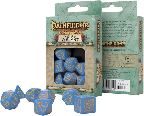 Vista 2 de Q WORKSHOP Pathfinder Ruins of Azlant RPG - Juego de dados ornamentados, 7 piezas poliédricas, azul, estándar (0.591 in - 0.669 in)