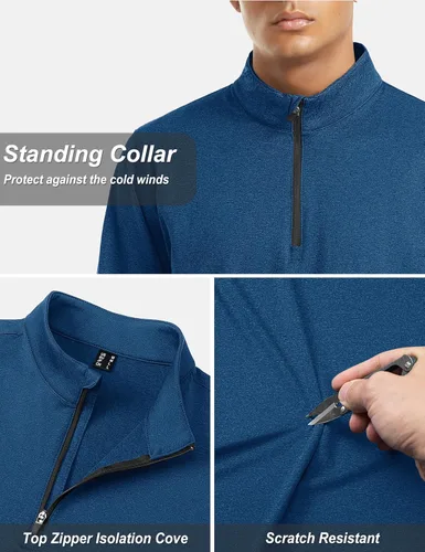 Vista 4 de TACVASEN Sudaderas de golf de manga larga con cremallera de 14 para hombre, con forro polar de invierno, camisa térmica