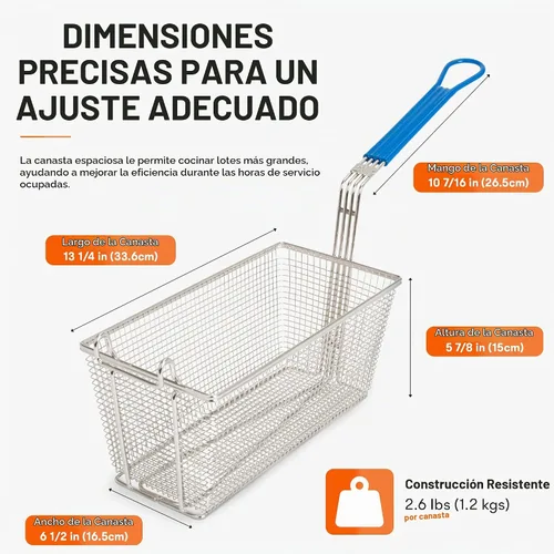 Vista 6 de Cesta para freidora, paquete de 2 cestas comerciales con asa lista para cocina