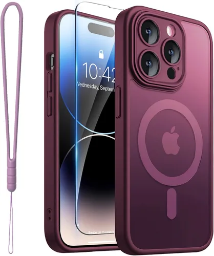 Vista 11 de ROYBENS Funda transparente mate para iPhone 12 Pro-Max compatible con Magsafe, protección completa de lente de cámara, protector de pantalla, correa