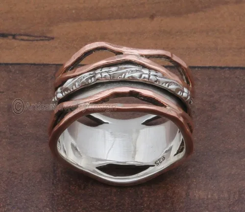 Vista 3 de 925 Sterling Silver Ring, Handmade Silver Ring, Everyday Spinner Ring, Spinner Band Ring, Statement Spinner Ring, Spiritual Silver Ring, Spinning