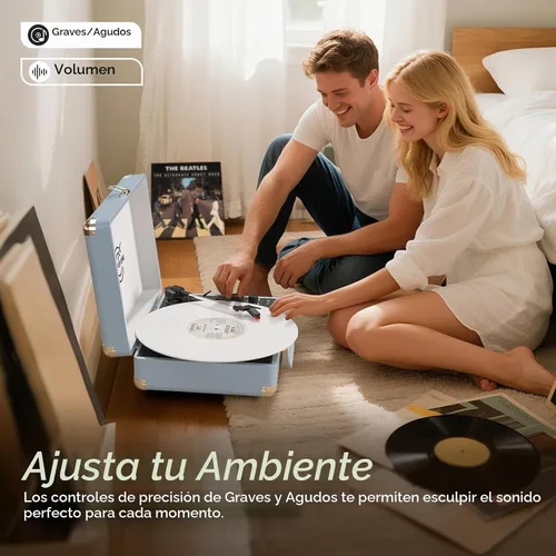 Vista 4 de VINYLS LINK Reproductor de discos de vinilo Bluetooth, tocadiscos de 3 velocidades con altavoces estéreo integrados, tocadiscos portátil de maleta
