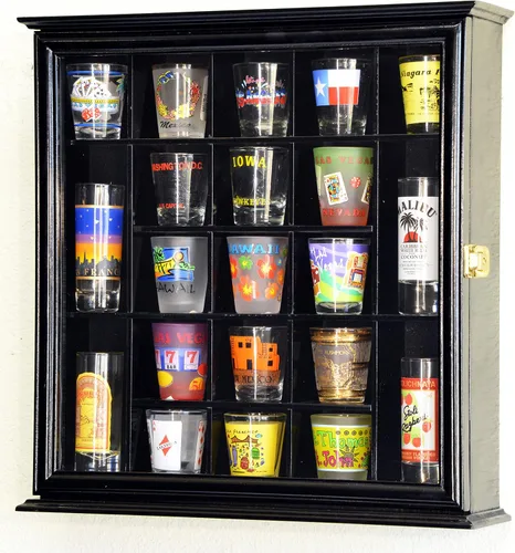 Vista 2 de 21 Shot Glass Shotglass Shooter Display Case Holder Cabinet Wall Rack 98% UV Lockable