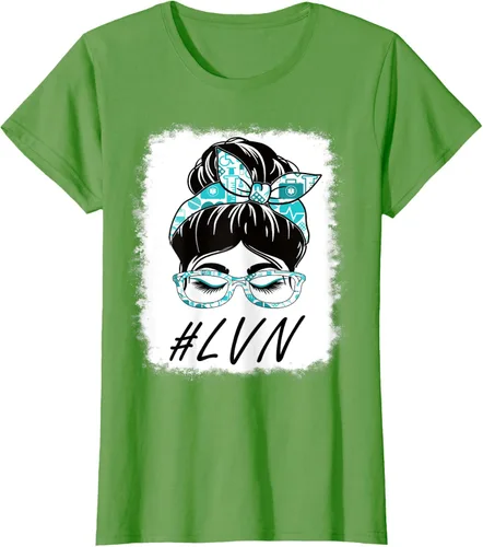 Vista 3 de LVN - Camiseta para mujer con licencia vocacional para enfermera, moño desordenado, Día Mundial de la Salud