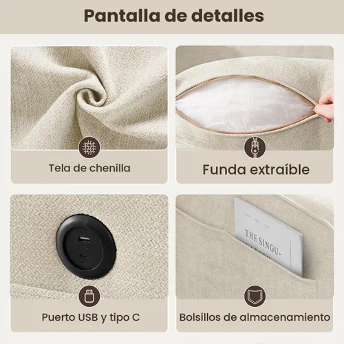 Vista 4 de PARKOL Sofá modular en forma de L de 97 pulgadas con almacenamiento, sofá con diván reversible, carga USB tipo C, tela de felpilla, fundas