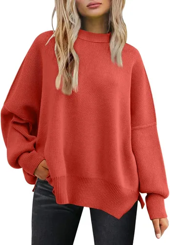 Vista 226 de Lillusory - Suéter extragrande con mangas de murciélago y cuello redondo para mujer, prenda moderna de otoño de tejido de punto sin botones