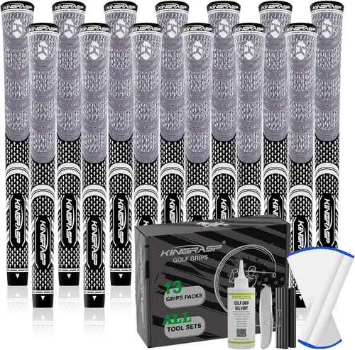 Vista 8 de 13 Pack Corded Rubber Golf Grips, Anti‑Slip Kit, Standard Midsize Oversize Gris/blanco: (13 agarres)