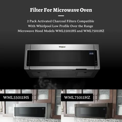 Vista 3 de Filtros de aire de repuesto de carbón activado para horno de microondas, compatibles con Whirlpool de perfil bajo sobre la gama, modelos de campana