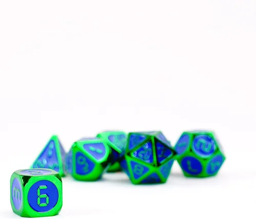 Vista 9 de FanRoll - Juego de dados poliédricos de metal de 0.630 in: verde con esmalte azul, dados de juego de rol para Calabozos y Dragones
