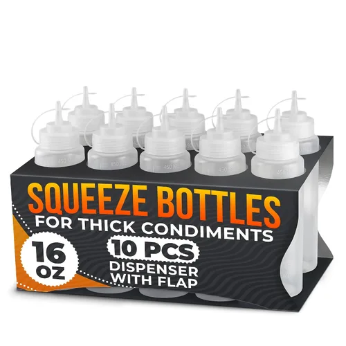 Vista 15 de 6 botellas de plástico para salsas de 4 onzas (4.1 fl oz), juego de botellas reutilizables pequeñas con punta fina cortable, para barbacoa, picnic
