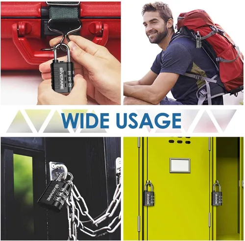 Vista 7 de GIVERARE Paquete de 8 cerraduras de combinación, candado de 3 dígitos sin llave, cerraduras de equipaje reiniciables para mochila, gimnasio, escuela
