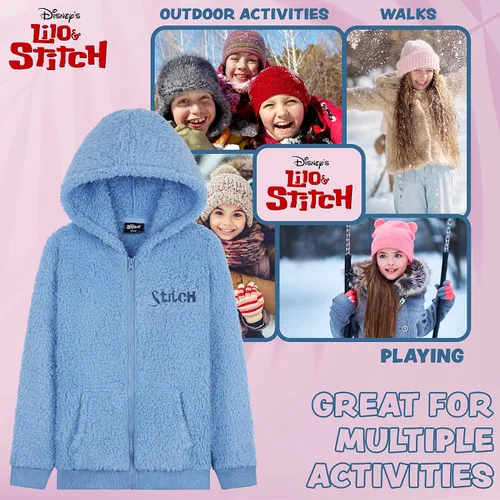 Vista 3 de Disney Stitch Sherpa - Sudadera con capucha para niñas, forro polar con cremallera para niños y adolescentes