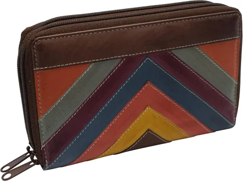 Vista 5 de Marshal Cartera de piel auténtica con doble cremallera para mujer #4575CF, Multicolor suizo, Cartera con cremallera para mujer