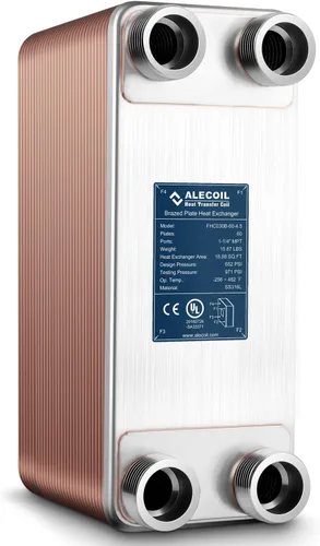 Vista 10 de ALECOIL Intercambiador de calor de 50 placas de 5 x 12 pulgadas con puerto MPT de 1-1/4 pulgadas de agua a agua intercambiador de calor de placas