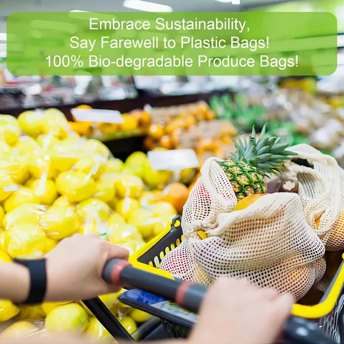 Vista 2 de KerKoor Bolsas reutilizables de malla de algodón para productos - Almacenamiento de productos, bolsas de verduras y frutas (paquete de 6)