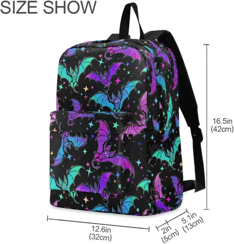 Vista 2 de MNSRUU Mochila para estudiantes para la escuela, Halloween, mochila luminosa de murciélagos para laptop, mochila estética para niñas, niños, mochila