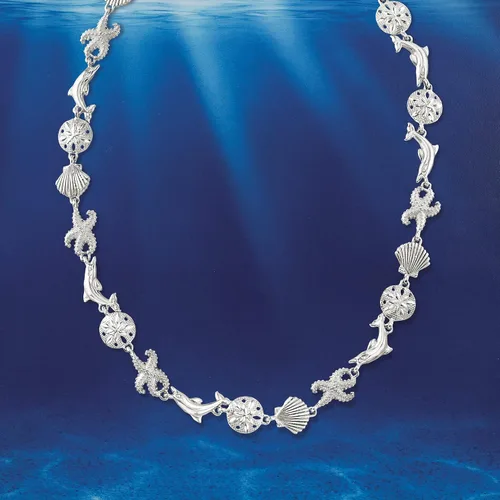 Vista 4 de Ross-Simons Sterling Silver Sea Life Link Necklace
