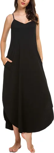Vista 5 de AVIIER Camisones largos para mujer, sin mangas, vestido de noche de algodón, vestidos de camiseta..