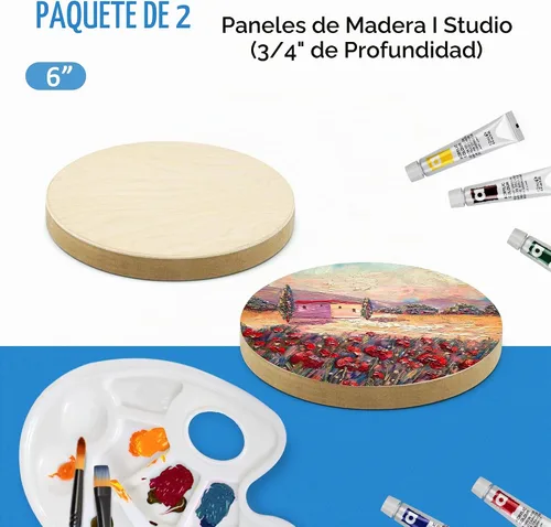 Vista 6 de Falling in Art - Paquete de 2 paneles redondos de madera de abedul sin terminar de 6 pulgadas para pintar Studio 3/4’’ Deep Wood Canvas, Cradle