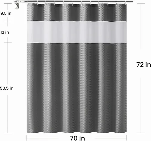 Vista 2 de Juego de curatina de ducha de tela de cubo mágico gris con ganchos, 70 x 72 Costuras grises