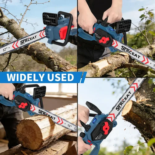 Vista 8 de Motosierra inalámbrica sin escobillas de 12 pulgadas, motosierra inalámbrica de mano con 2 baterías de 4.0 Ah, mini motosierra pequeña portátil