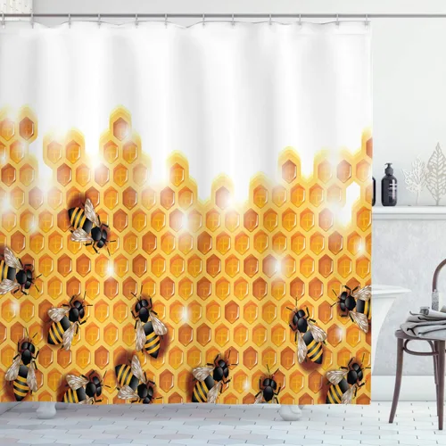 Vista 7 de Ambesonne Decor Collection, juego de cortina con ganchos para regadera Negro Verde
