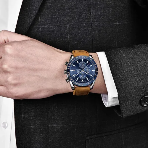 Vista 3 de BENYAR - Relojes de cuarzo para hombre, cronógrafo, de lujo, impermeables, a la moda, de cuero marrón, para hombre