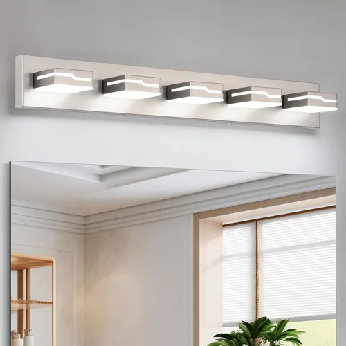 Vista 10 de 4 lámparas de acrílico para baño, moderna lámpara negra para tocador de baño, accesorios de iluminación de pared negro mate sobre el espejo, luz LED