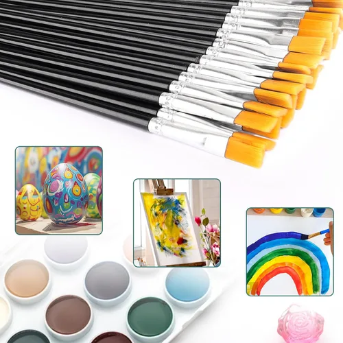 Vista 4 de 30 pinceles de pintura para pintura acrílica, pinceles para niños, pelo de nailon plano, pincel para manualidades, óleo pequeño, acuarelas, Negro
