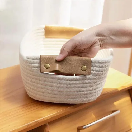 Vista 2 de Cesta de cuerda en espiral de algodón con asas, cesta tejida para almacenamiento de guardería, cesta de almacenamiento decorativa, cesta de toalla