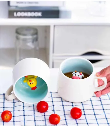 Vista 5 de Taza de café sorpresa 3D con diseño de animales en el interior, de 12 onzas con vaca bebé, bonita taza de cerámica hecha a mano de dibujos animados