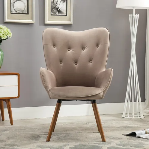 Vista 3 de Roundhill Furniture - Silla decorativa doarnin contemporánea de terciopelo sedoso con respaldo de botones, Tela, Chocolate