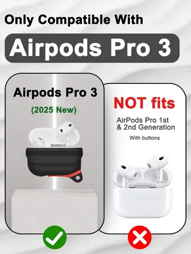Vista 2 de Funda de silicona para AirPods Pro 3 - Impermeable, a prueba de golpes, protección contra caídas, carga inalámbrica compatible, diseño plegable