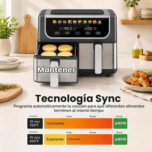 Vista 5 de OLIXIS Dual Air Fryers with 2 Baskets 9.5 Quarts Large Airfryer 10-in-1 Black