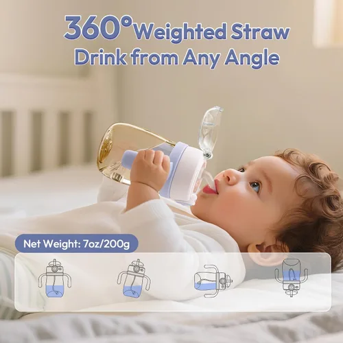 Vista 2 de NCVI PPSU Vaso con Pajita para Leche a Prueba de Derrames para Niños Pequeños de 1-3 Años, Botella de Agua Ligera de Entrenamiento para Bebés