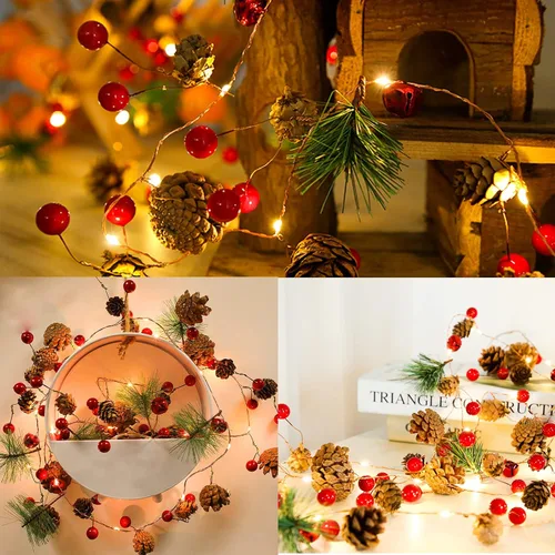 Vista 5 de Guirnalda de Navidad de 30 luces LED de 10 pies con luces, decoraciones de cono de pino para interior del hogar, chimenea, escalera