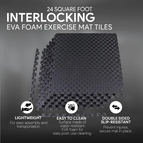 Vista 3 de BalanceFrom Tapete de ejercicio tipo rompecabezas con baldosas entrelazadas de espuma EVA para MMA – Ejercicio – Una pulgada de grosor, 24 pies