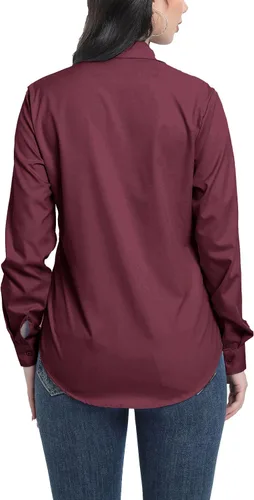 Vista 5 de CBOO Camisas con botones para mujer, sin arrugas, blusas casuales de negocios de manga larga, camisa simple
