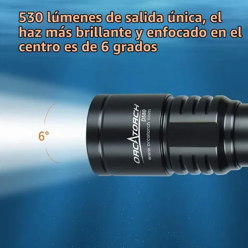 Vista 3 de ORCATORCH Luz de buceo compacta de respaldo D580, linterna de buceo de 530