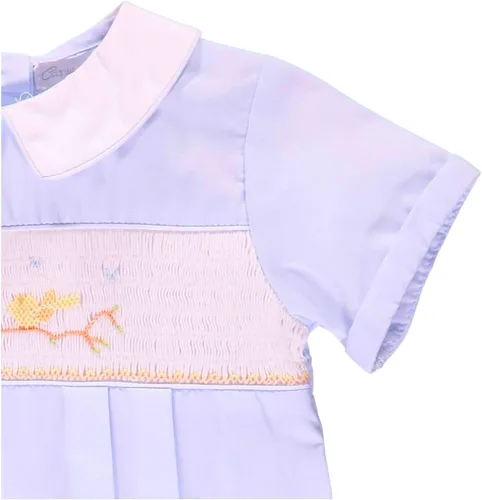 Vista 3 de Carriage Boutique Mameluco clásico fruncido a mano para bebés - Blue Birds on Tree