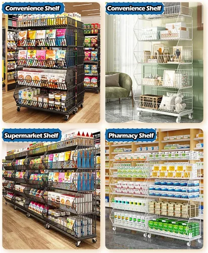 Vista 6 de Soporte grande de 5 capas de papas fritas de supermercados, farmacias de supermercados, estante organizador de tiendas de conveniencia, estante