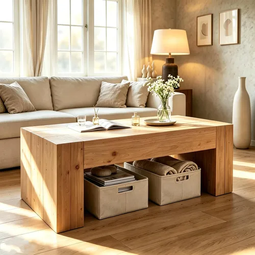 Vista 17 de SSLine Mesa de Centro de Madera Maciza de 47.6 Pulgadas Mesa de Centro Rectangular para Sala de Estar, Mesas de Centro de Cóctel Estilo Granja