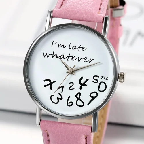 Vista 3 de JewelryWe"I'm Late, Whatever" Print Watch Women Ladies Girls Love Gift Leather Strap Quartz Wrist Watch, for Mothers Day
